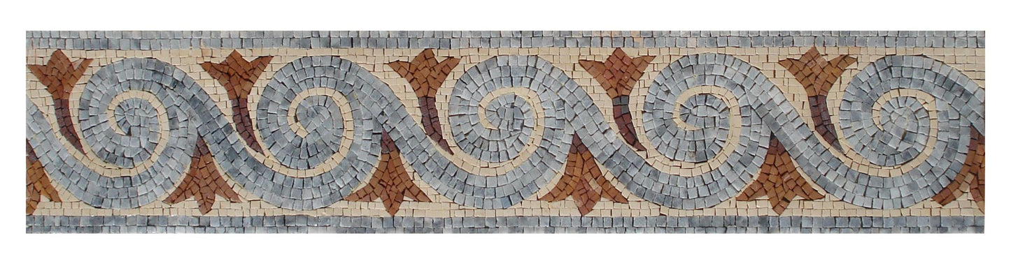 Gray Swirl & Gold Flower Mosaic Tile Border: Handmade Marble Accent Trim