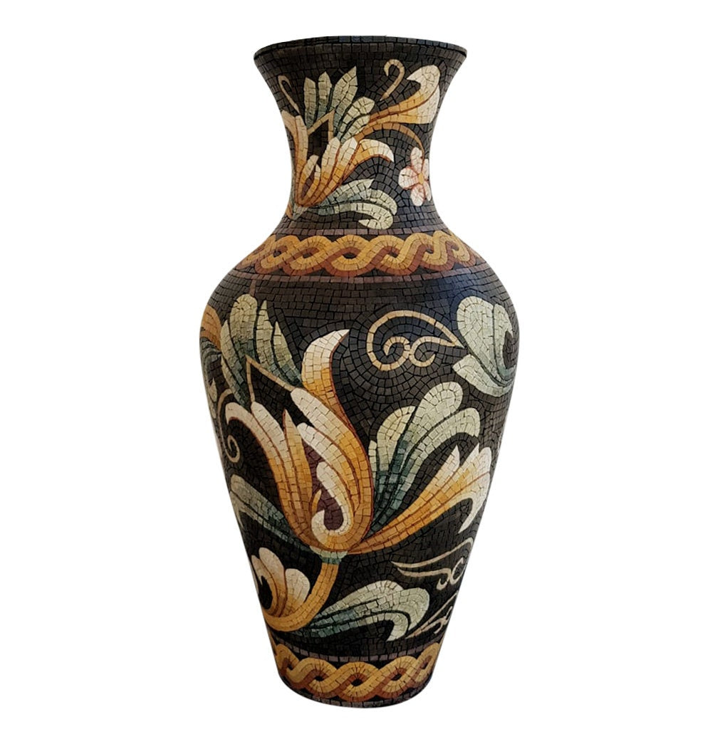 Handmade Roman Mosaic Vase: Marble Floral Design, Home Decor