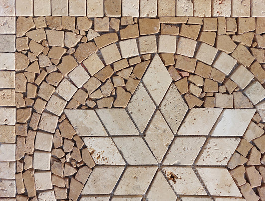 Handmade Travertine Mosaic Art: Brown Star Medallion (24"x24")