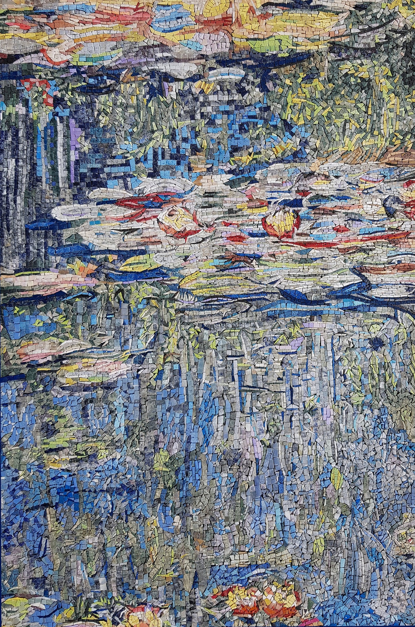 Monet's Water Lilies Mosaic Art: Handmade Marble Tile Reproduction