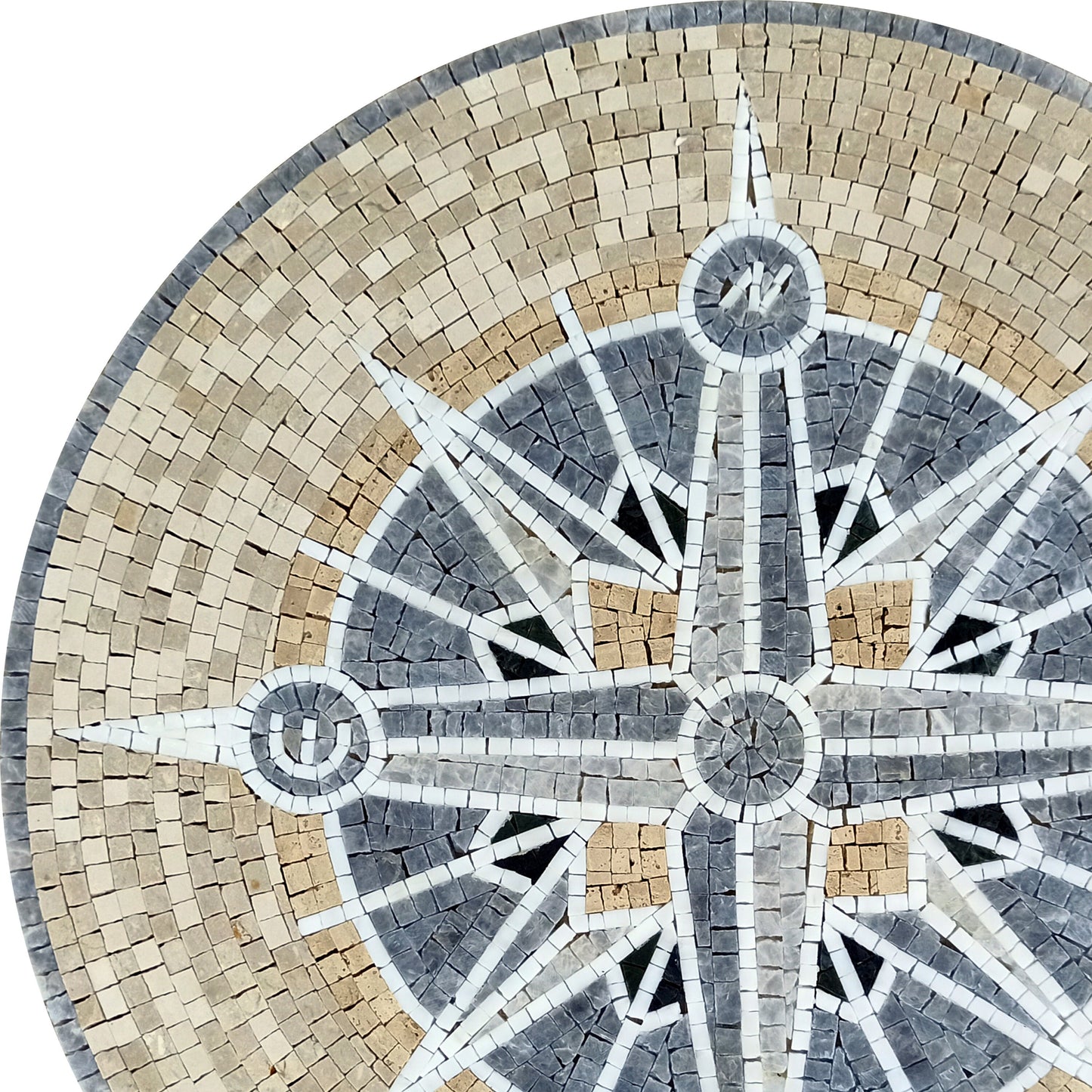 Eternal Elegance - Ivory-Toned Compass Rose Mosaic Medallion Art Tiles