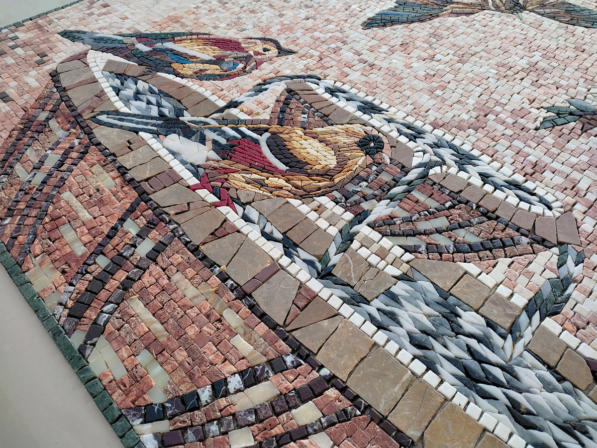 Handmade Bird Mosaic Backsplash: Marble & Stone Wall Art (40" x 30")