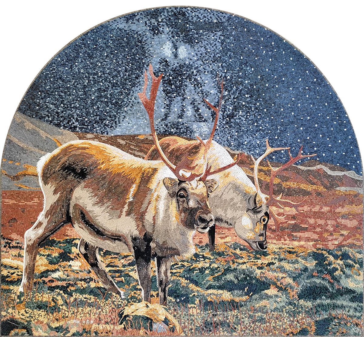 Reindeer Mosaic Tile Art: Handmade Marble Starry Night Wall Decor