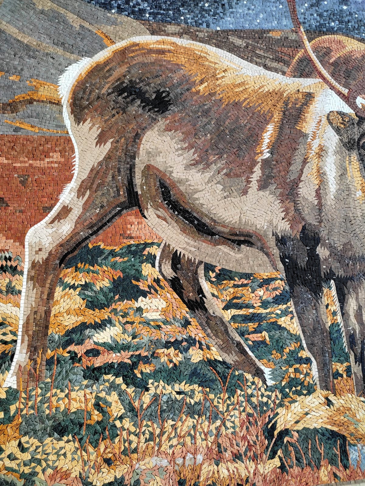 Reindeer Mosaic Tile Art: Handmade Marble Starry Night Wall Decor