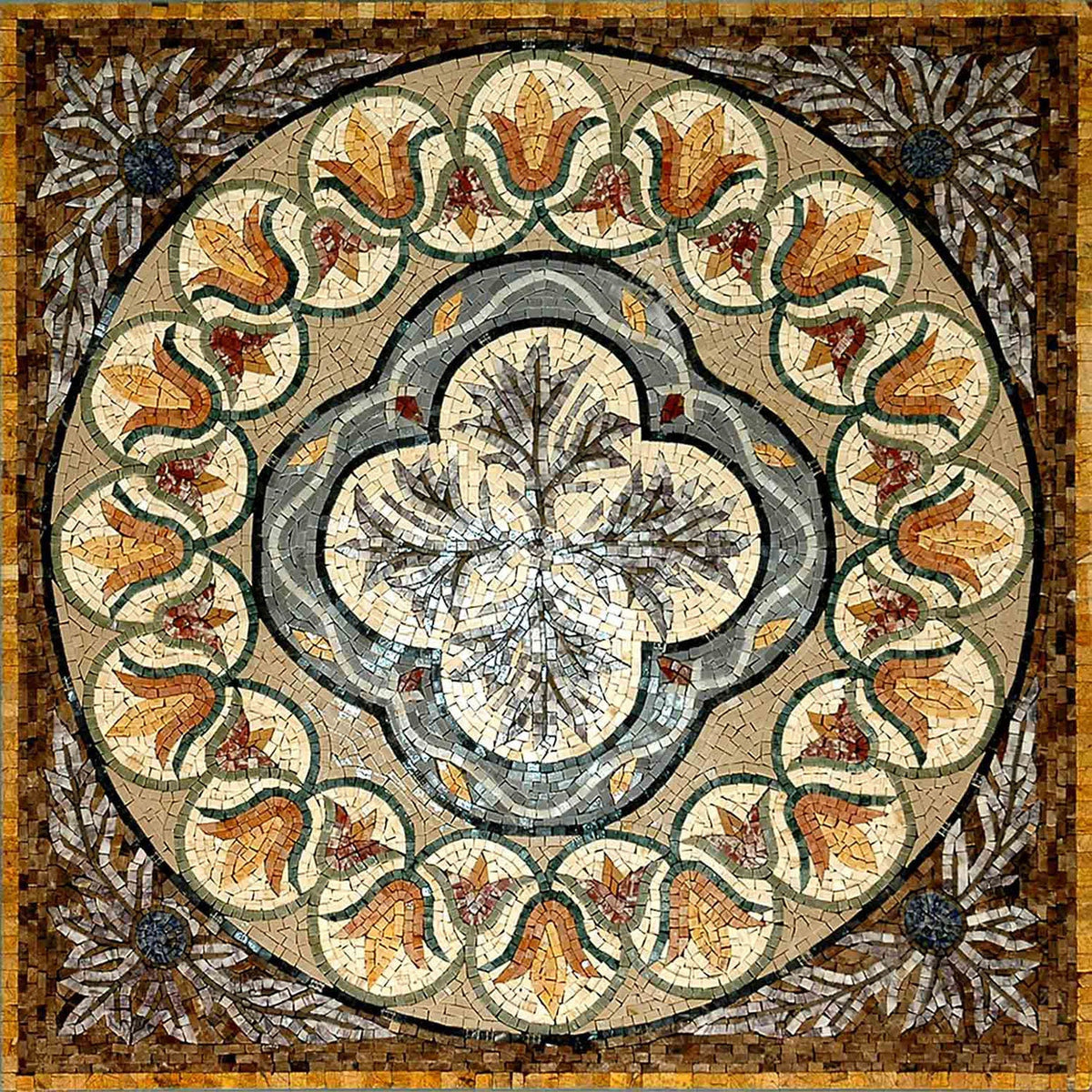 Floral Marble Mosaic Tile: 48" Geometric Flooring, Wall Art
