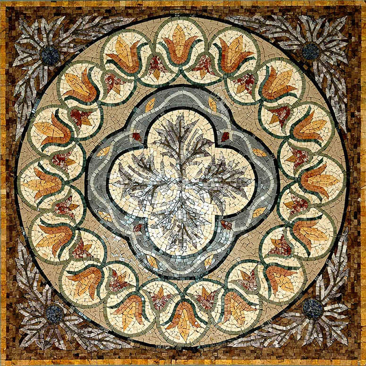 Floral Marble Mosaic Tile: 48" Geometric Flooring, Wall Art