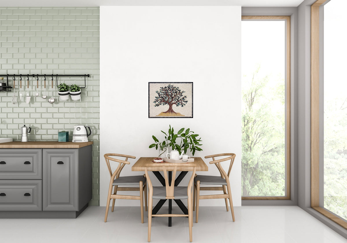Olive Tree Backsplash Marble Mosaic Tiles. Customization. Handcrafted Roman Mosaics