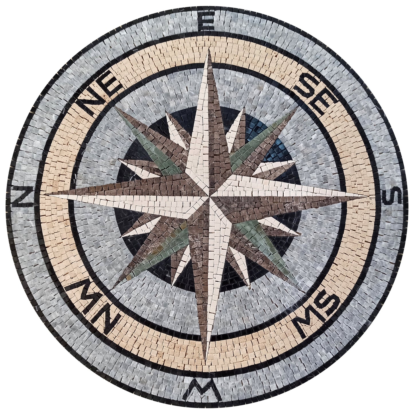 Handmade Marble Mosaic Compass Medallion - Nautical Tile Art (40")