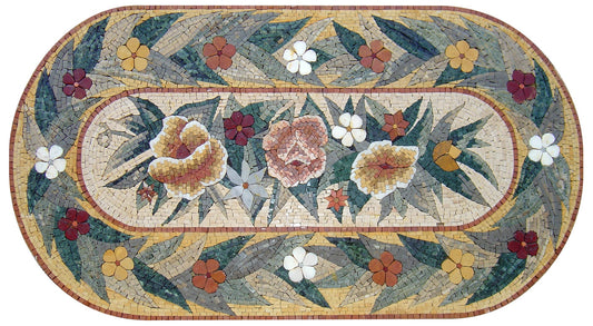 Floral Mosaic Rug: Handmade Stone Carpet, Colorful Home Decor