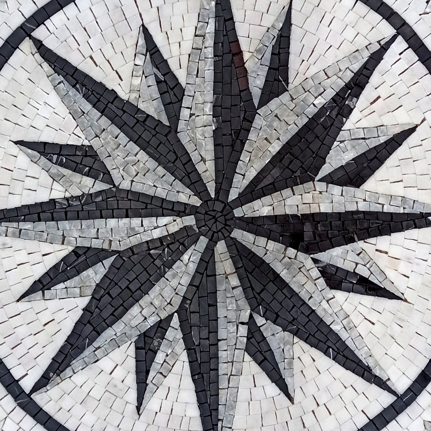 Nautical Harmony - 32-Inch Handmade Compass & Pool Tile Medallion Marble Mosaic Art - Customization available