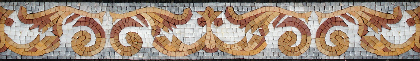Botanical Mosaic Border: Floral Marble Tile Artwork (6"x40")