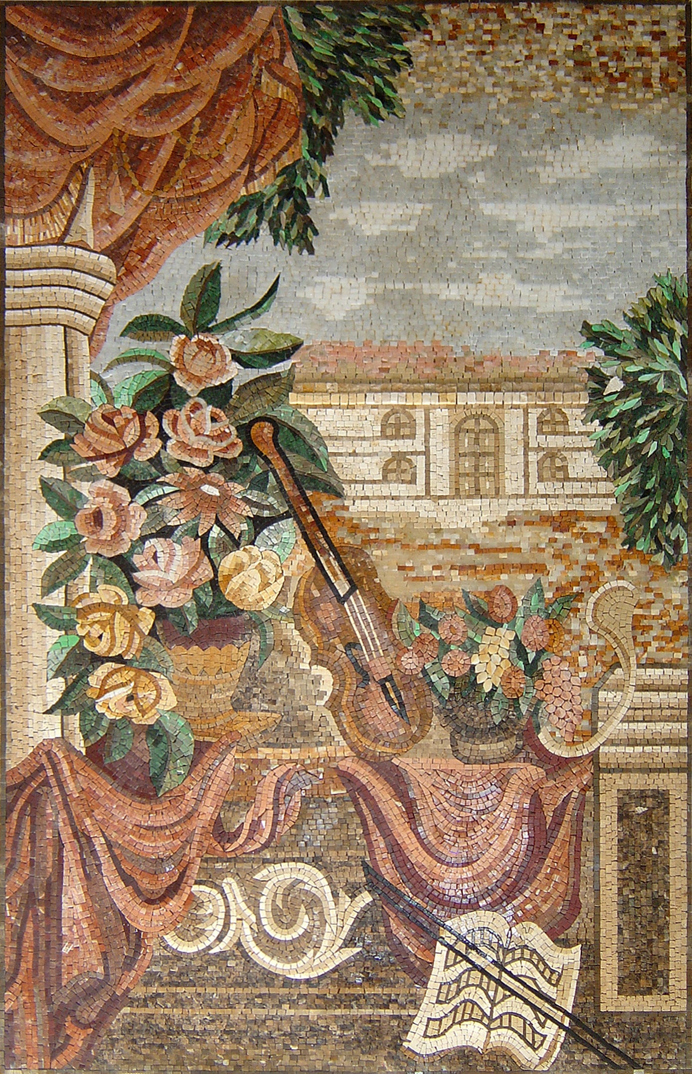 VIOLIN MOSAIC TILES |Violin Artwork Tiles For Music lover Room Walls | Tiles For Interior Outdoor Entry Walls And House Warming