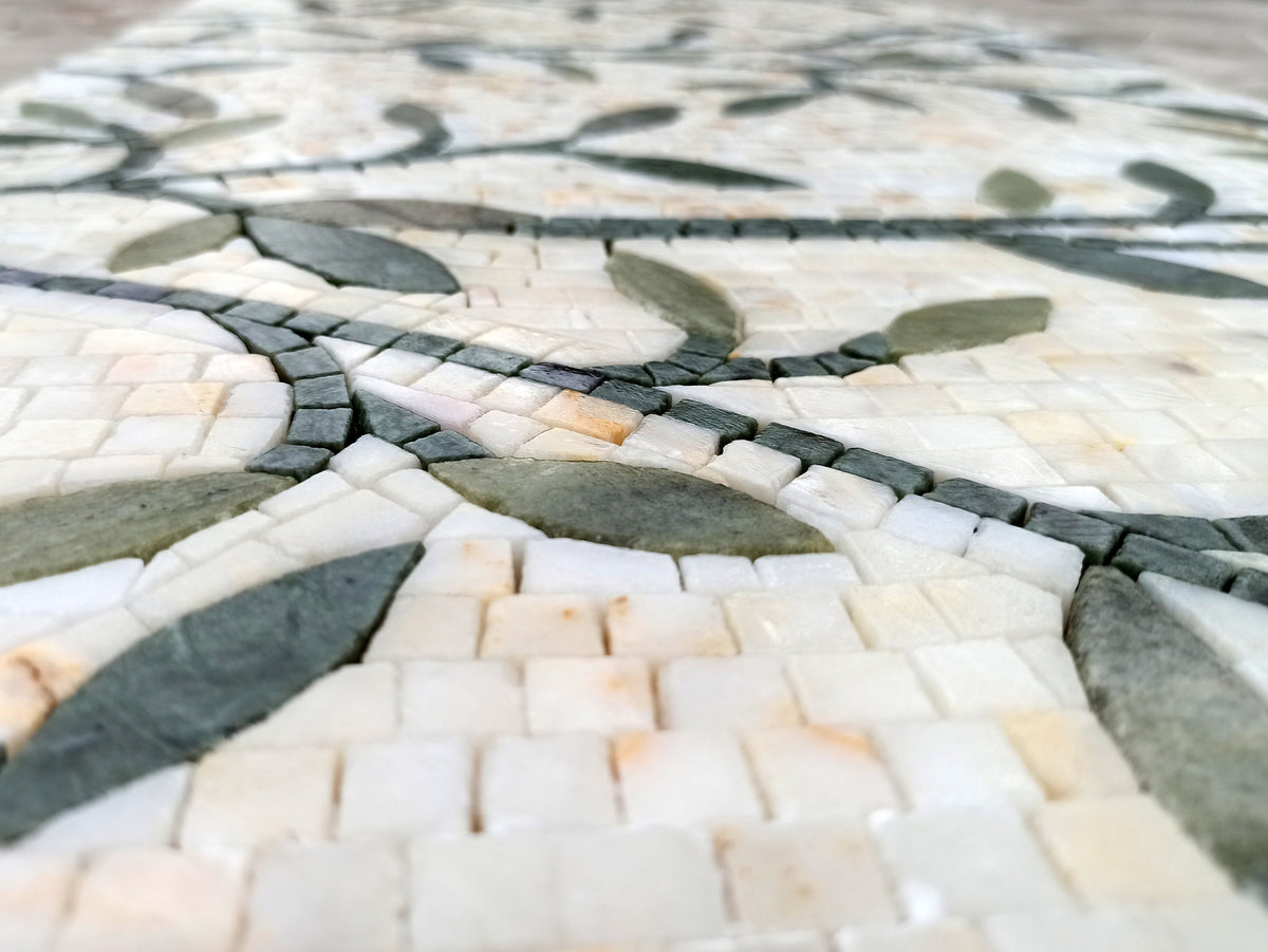 Handmade Marble Mosaic Art: Floral Leaves Wall Decor (56” x 18")
