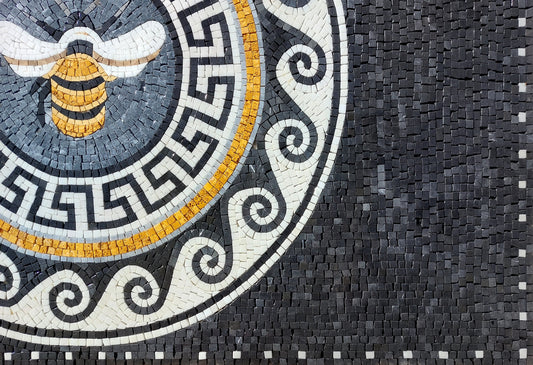 Handmade Bee Mosaic Tile: Marble Backsplash, Wall and Floor Art