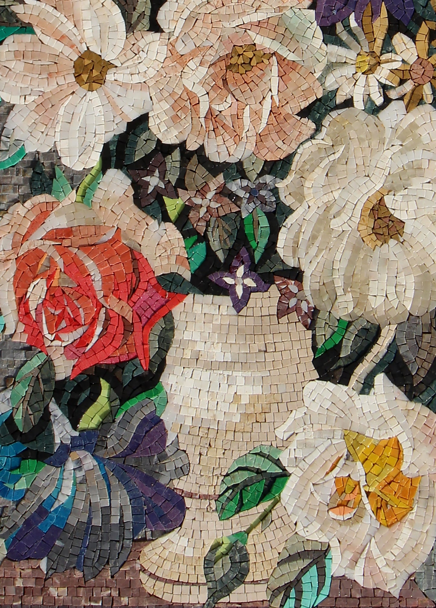 Handmade Marble Mosaic Art: Vertical Flower Vase Wall Decor