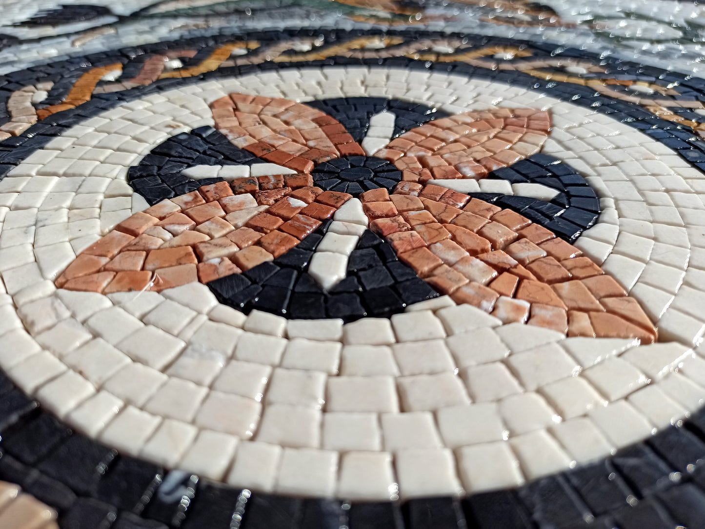 Oceanic Harmony - 32" Handmade Dolphins Pattern Mosaic Medallion Art Tile Décor - Customization available