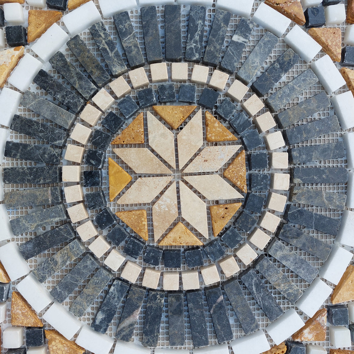 Blue Marble Stone Mosaic: Handmade Medallion Art Tile (24” x 24")