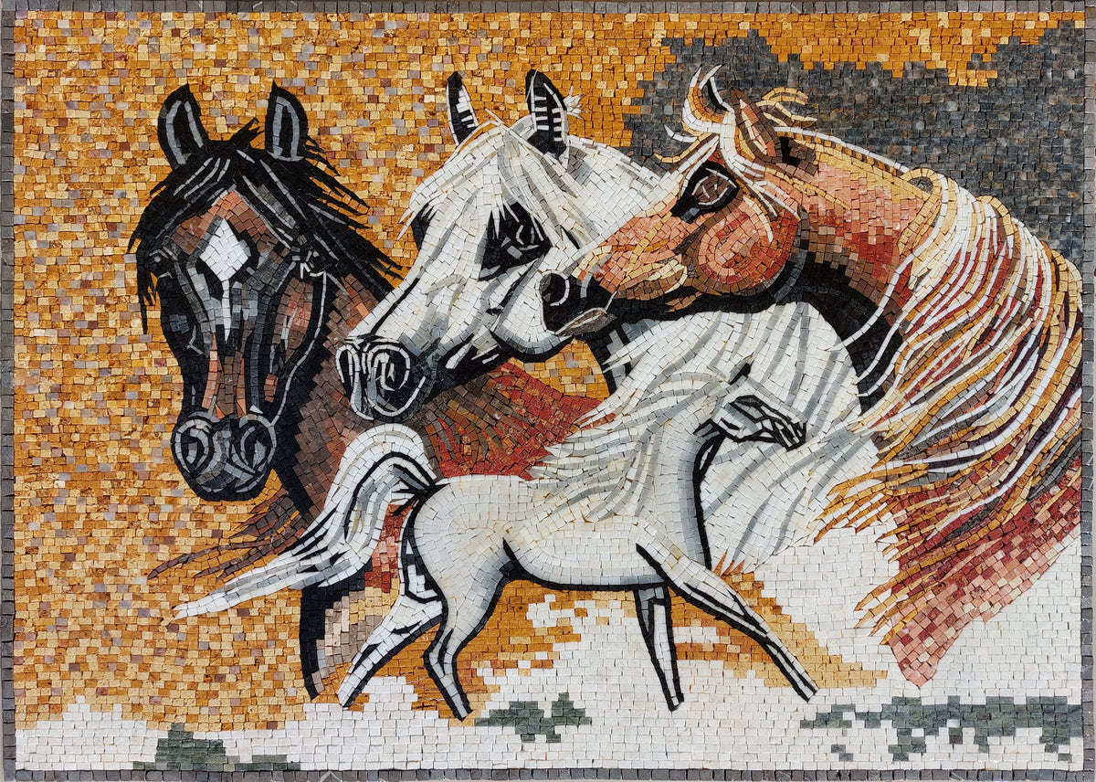 Handmade Horse Mosaic Tile Art: Rustic Western Decor (40” x 28”)
