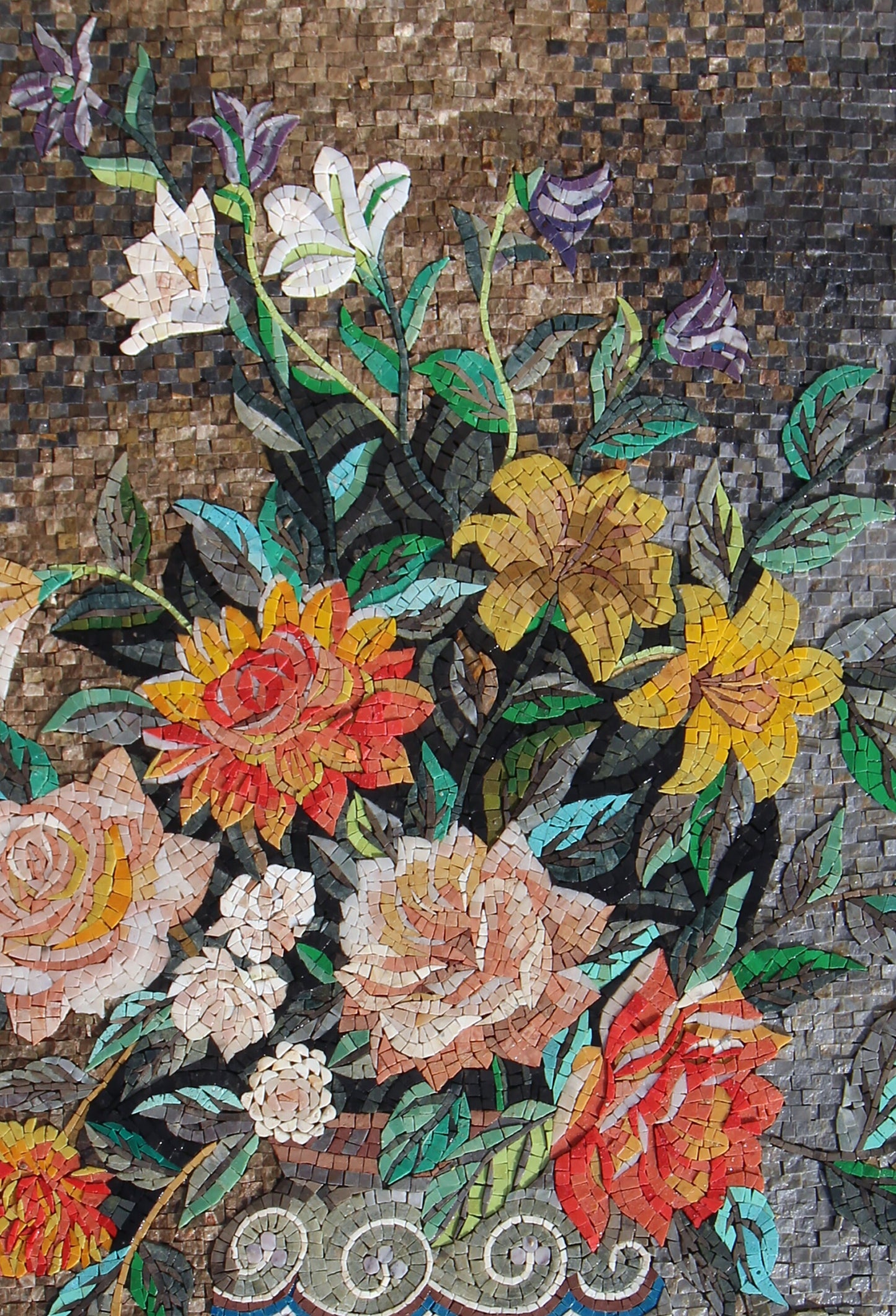 Floral Mosaic Wall Art: Handmade Marble Tile Vase Decor (40” x 28”)