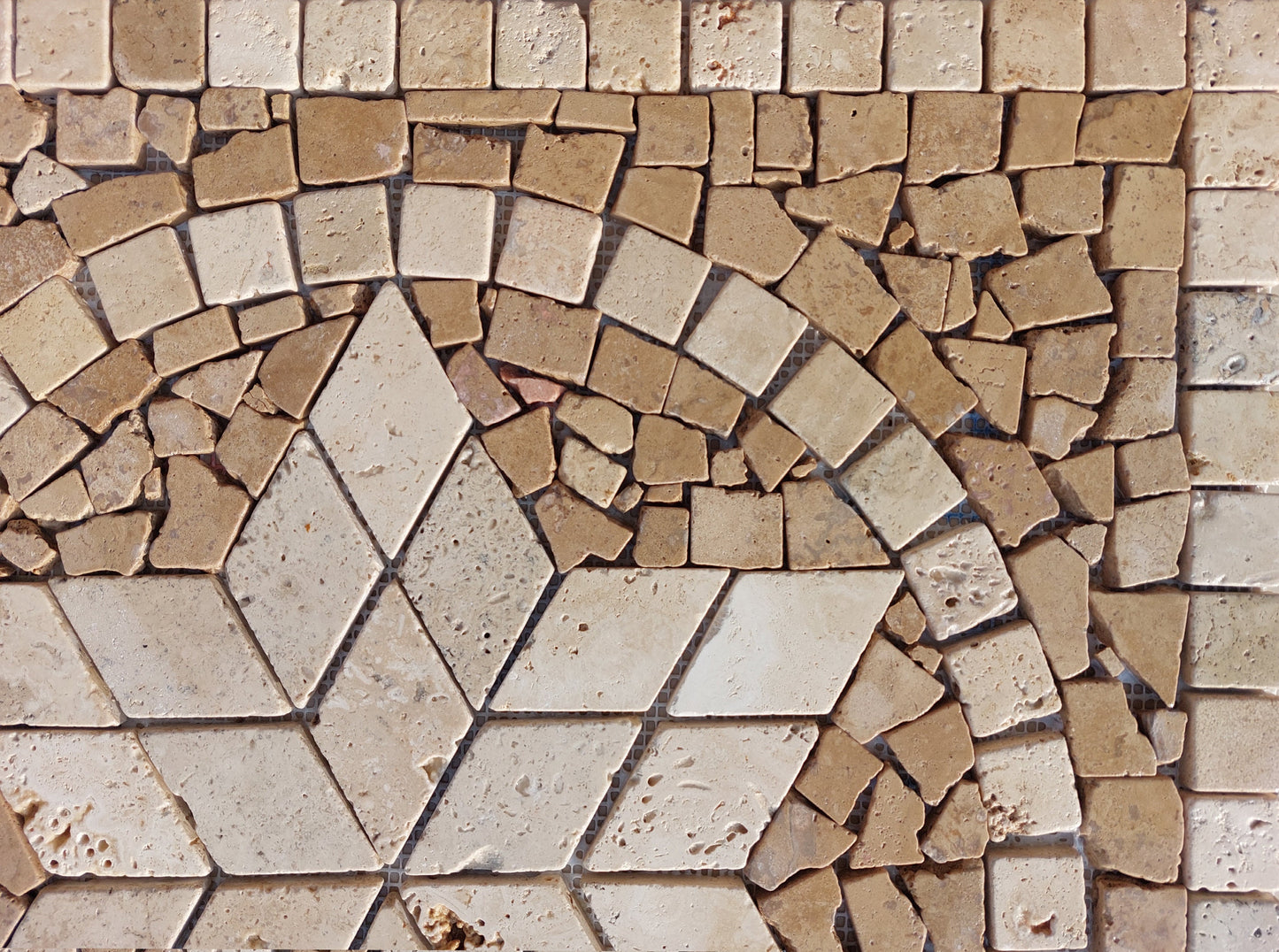 Handmade Travertine Mosaic Art: Brown Star Medallion (24"x24")