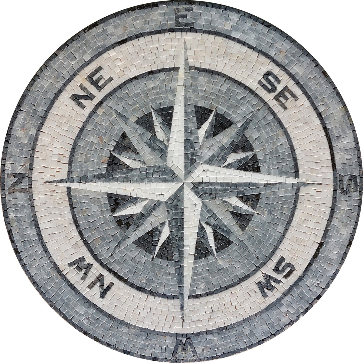Handmade Marble Mosaic Medallion: Compass Rose Nautical Tile (28" Diameter)