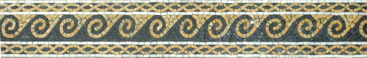 Geometrical Wave Mosaic Border Tile: 6" Marble Wall Art