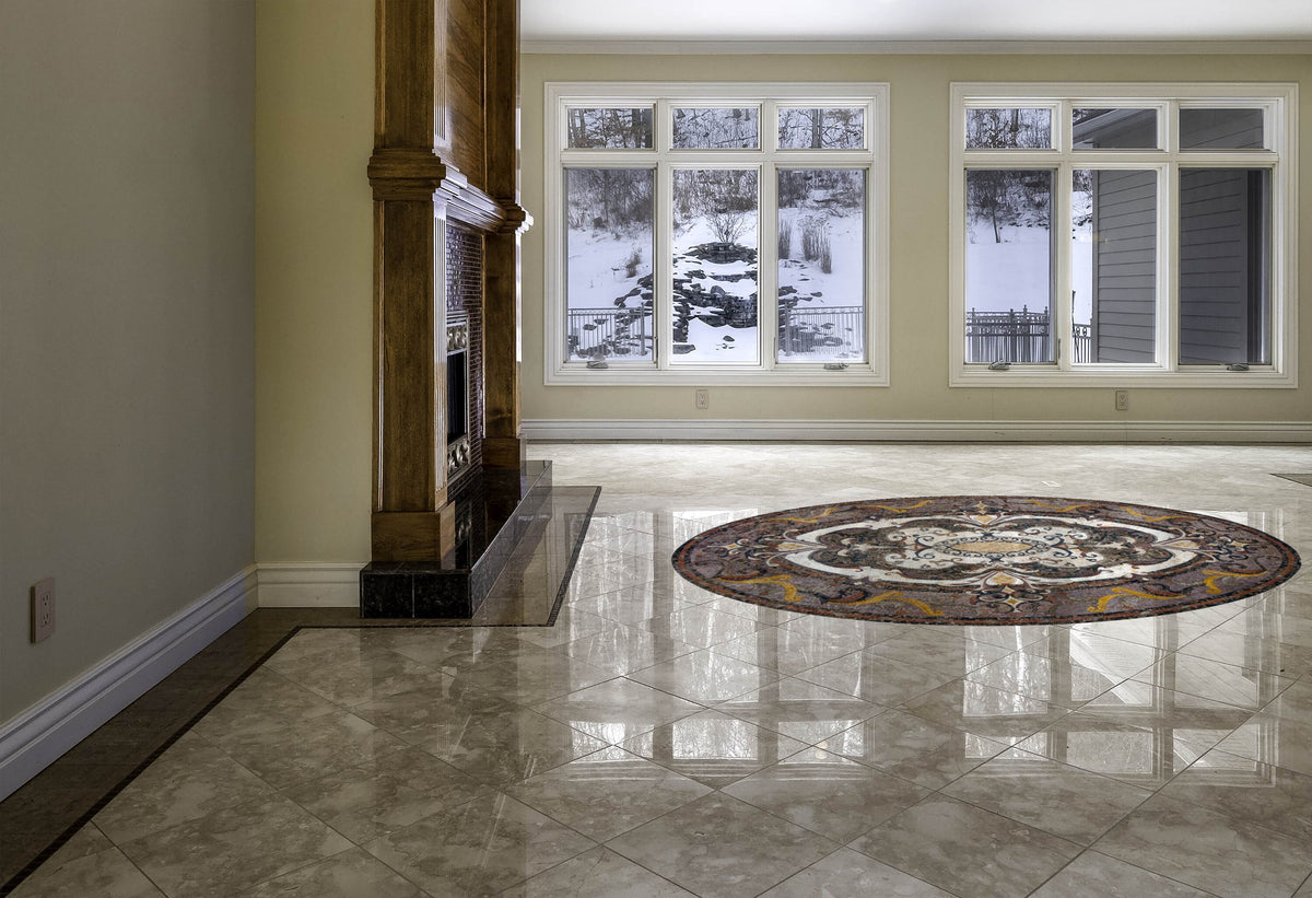 Oval Marble Mosaic Rug: Handmade Stone Medallion (72” x 48")