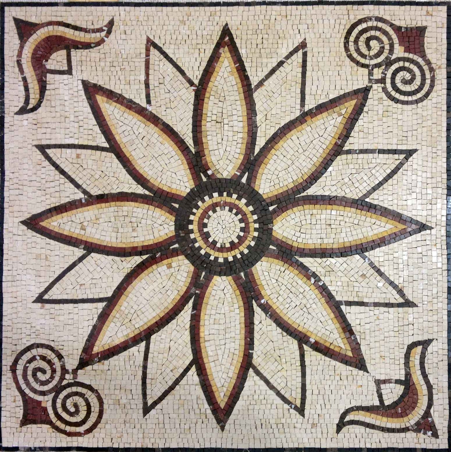 40" Medallion Mosaic Tile: Geometric Floral Marble, Indoor/Outdoor