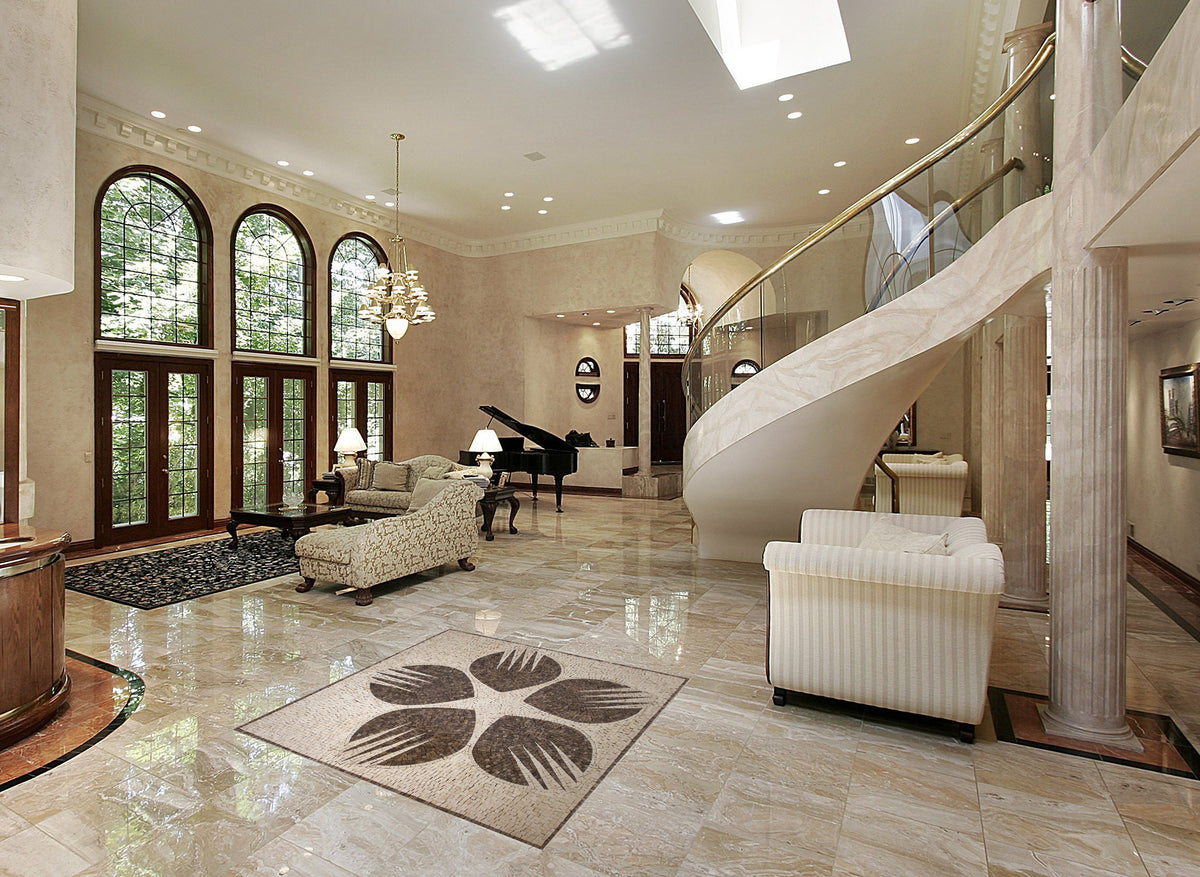 Handmade Marble Mosaic Tile: Geometric Floral Backsplash (32")