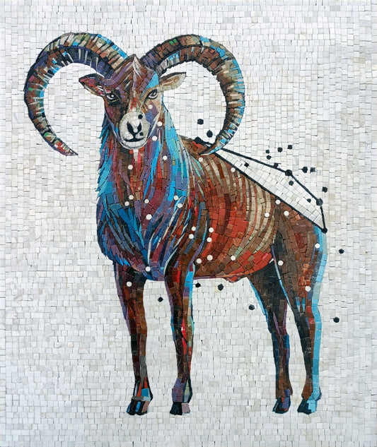 Taurus Zodiac Mosaic Tile Art: Handmade Stone Wall Decor (30x25)