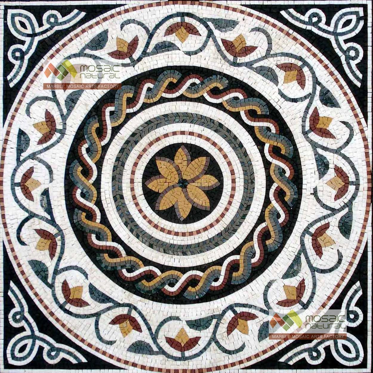 40" Medallion Mosaic Tile: Geometric Marble Art