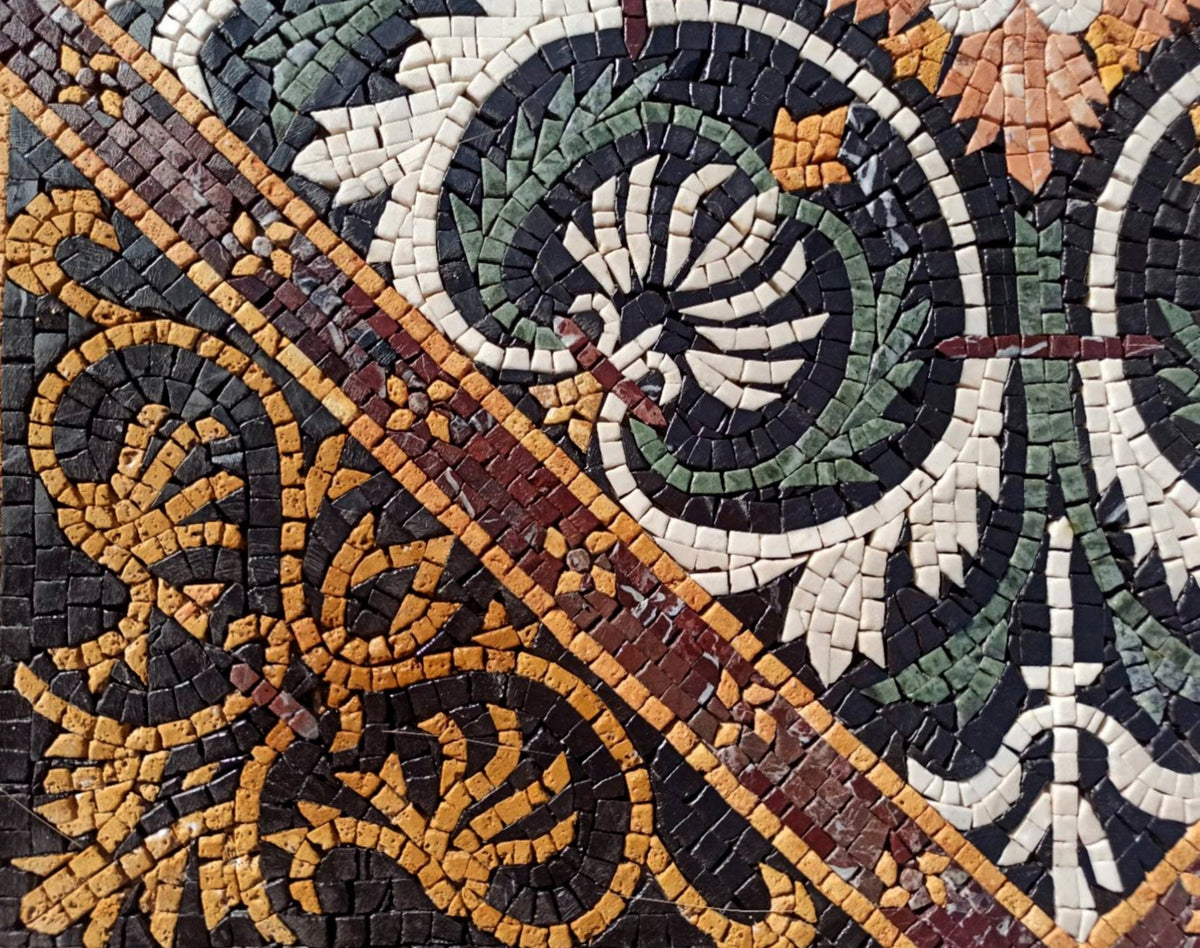 Floral Marble Mosaic Tile: Handmade Square Inlay (36”x 36")