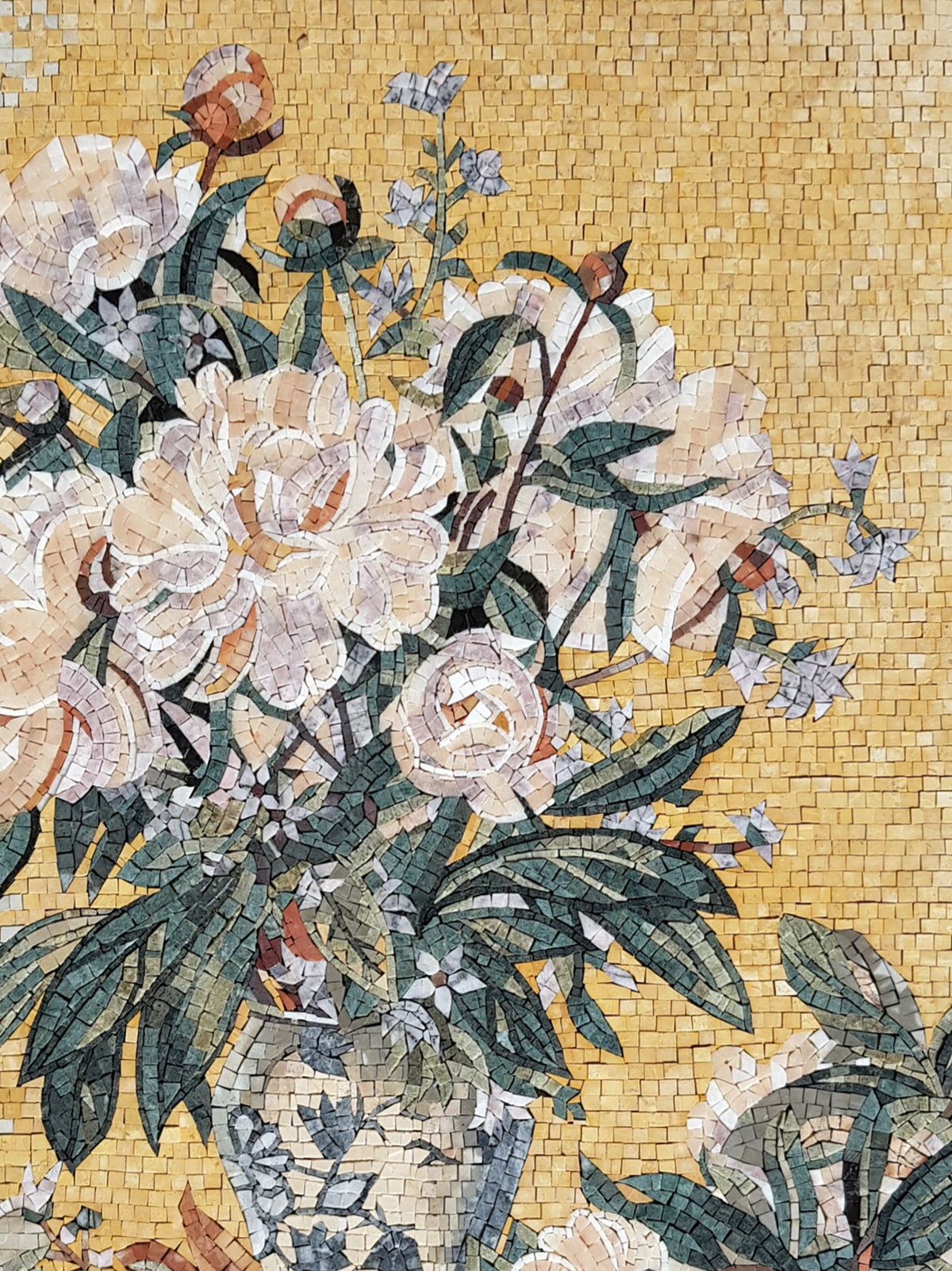 COLORFUL FLOWER VISE - Overflowing Handmade Marble Mosaic Wall Art. Natural Stone Artwork