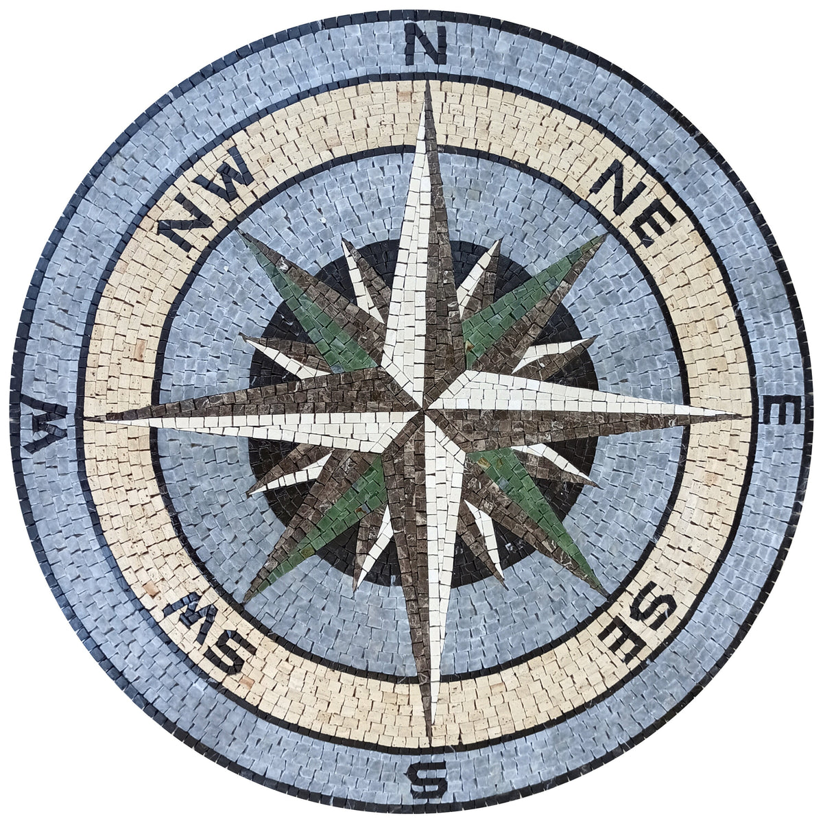 Natural Harmony - Mosaic Artwork - Green and Brown Compass Rose Mosaic Medallion - Customization available