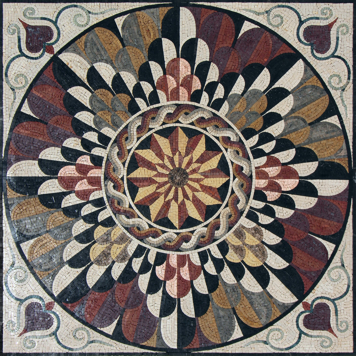 Handmade Layered Geometric Flower Pattern Mosaic Tile
