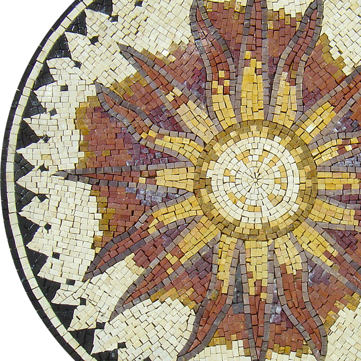 Sunny Splendor - 32-Inch Handmade Marble Sunflower Mosaic Medallion Art Tile Décor - Customization available