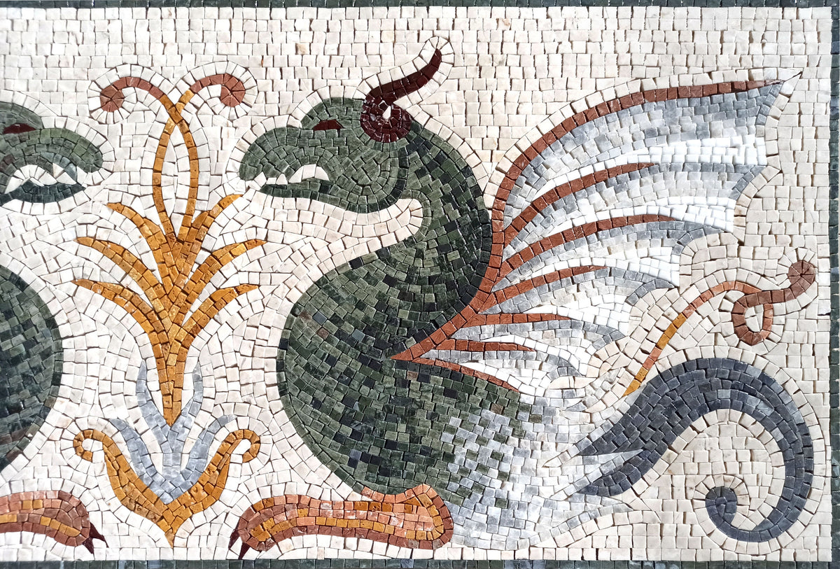 Dragon Mosaic Tile Art: Handmade Medieval Decor (48" x 20")
