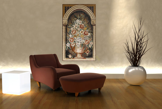 FL028 Flowers Vase Marble Mosaic Wall Art
