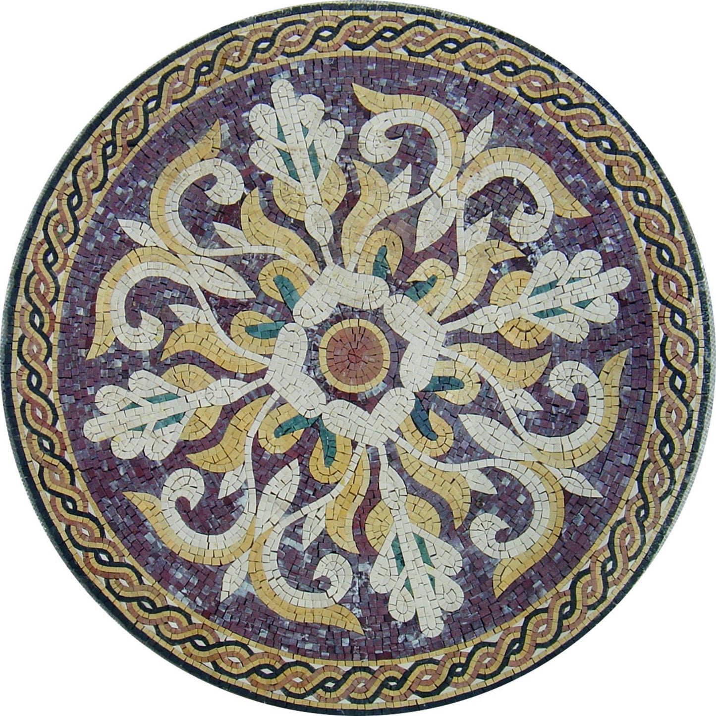 Handcrafted Floral Marble Mosaic Art Tile (32") - Customizable