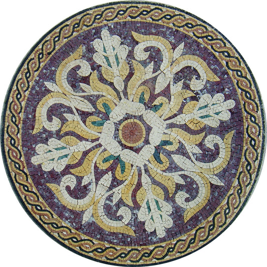 Handcrafted Floral Marble Mosaic Art Tile (32") - Customizable