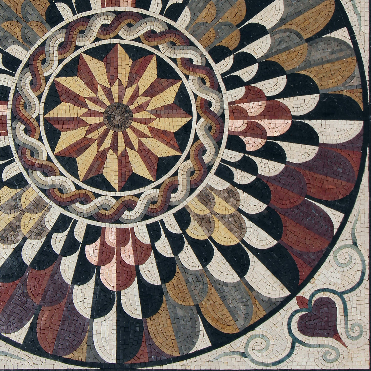 Handmade Layered Geometric Flower Pattern Mosaic Tile
