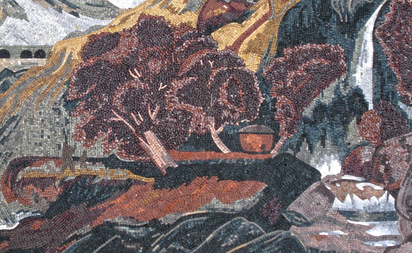 Handmade Marble Mosaic Tile: Mountain Waterfall Scenery
