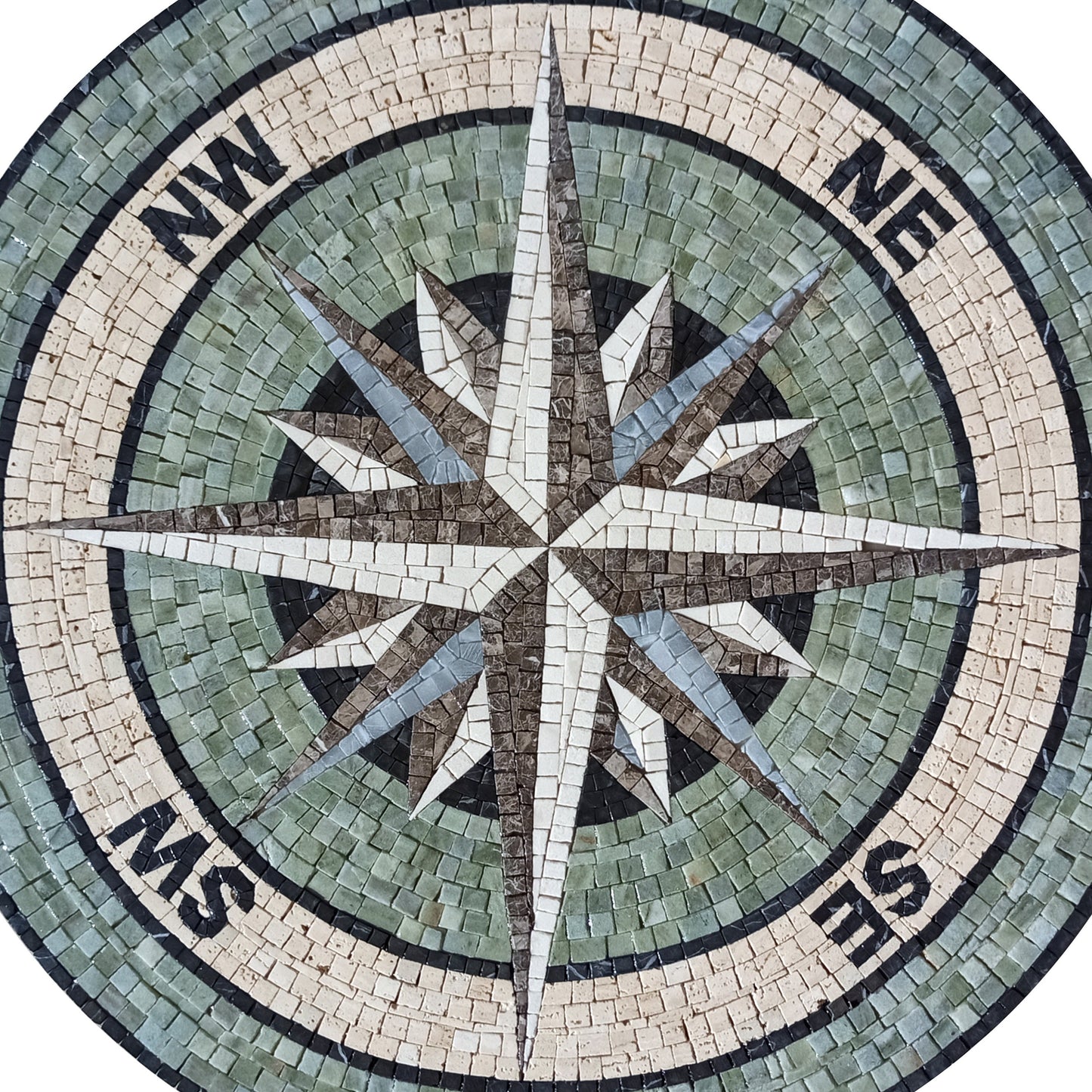 Nautical Compass Mosaic Tile: Round Marble Medallion (32" Diameter)