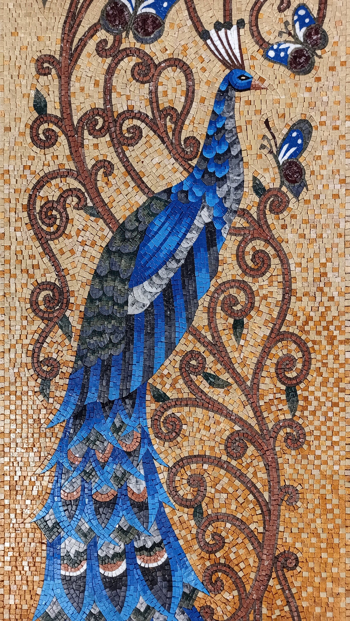 Handmade Peacock Mosaic Tile Art: Marble & Stone Wall Decor