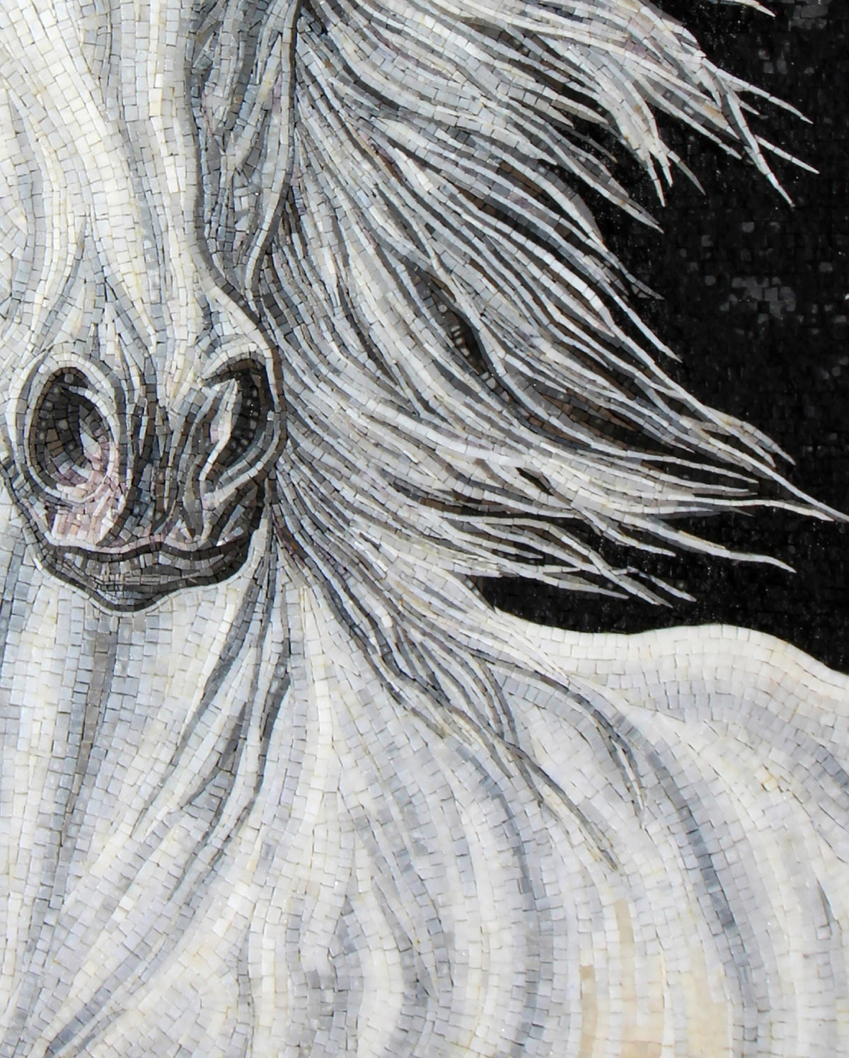 Handmade Marble Mosaic Horse Portrait Mural - Wall Art Decor