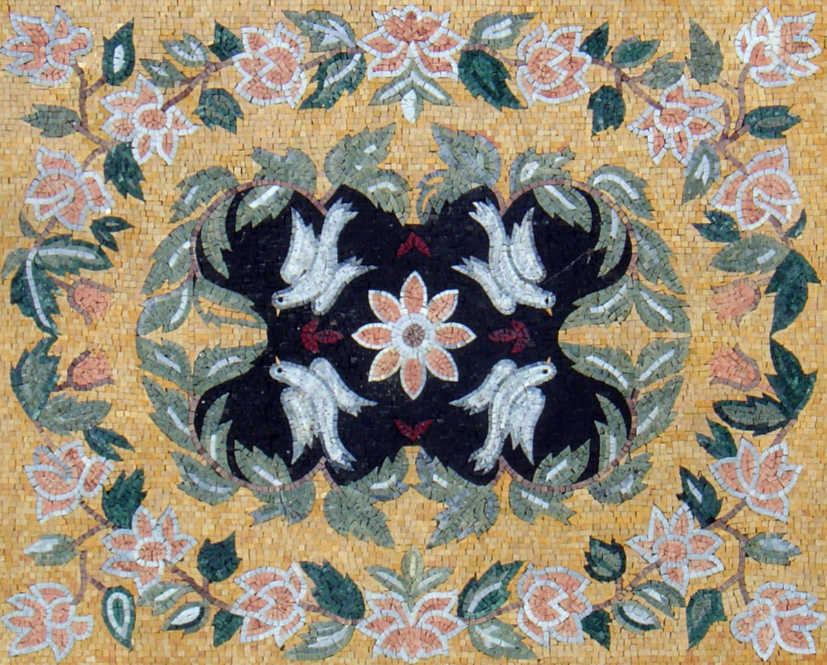 Floral Mosaic Rug: Handmade Marble Stone Floor Covering