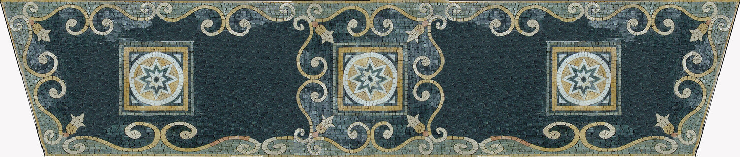 Handmade Geometric Marble Mosaic Tile: Floral Square Mural (164cm x 35cm)