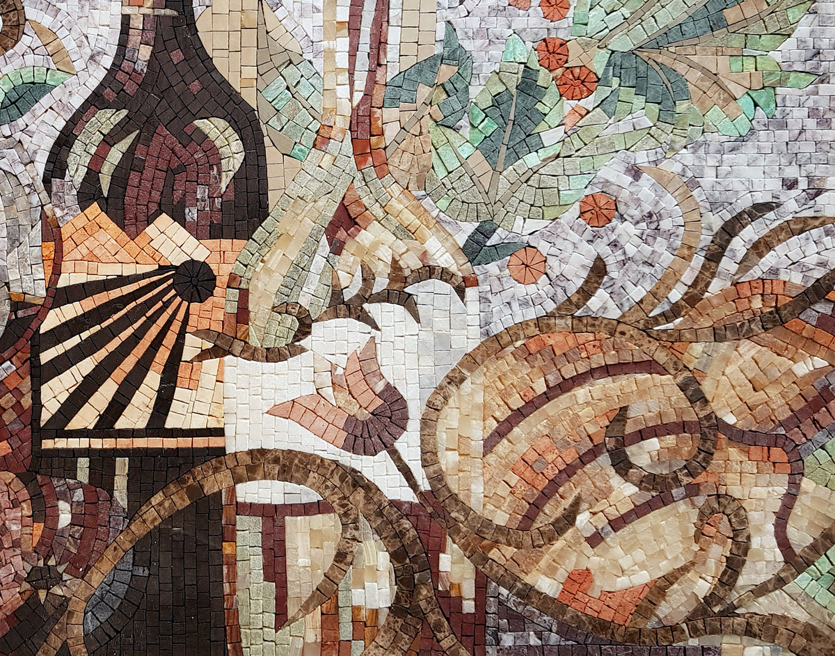 36" x 26" Tuscan Wine Still-Life Mosaic Kitchen Backsplash – Handmade Marble Art - Customization Available