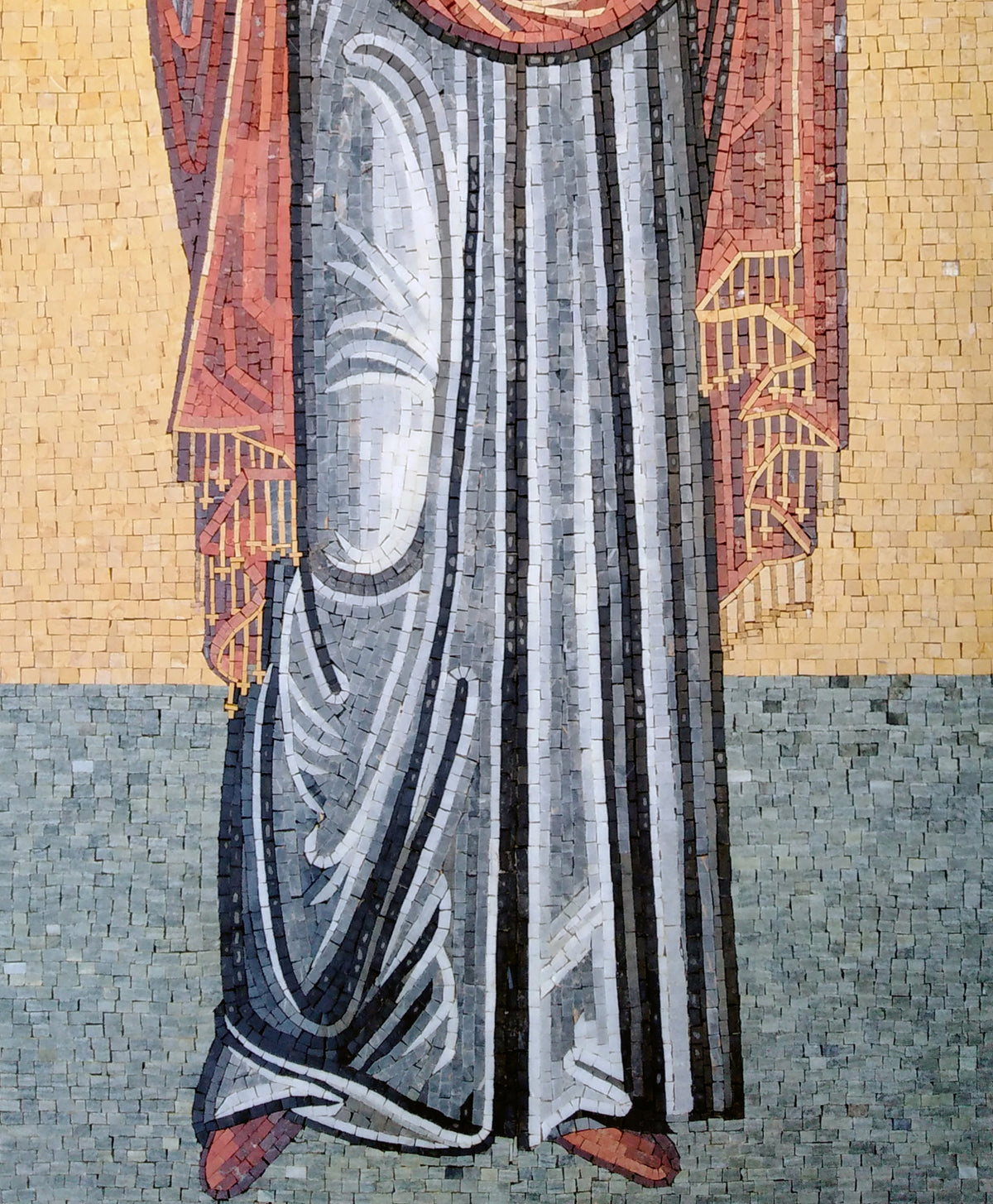 Handmade Virgin Mary and Jesus Marble Mosaic Art Mural