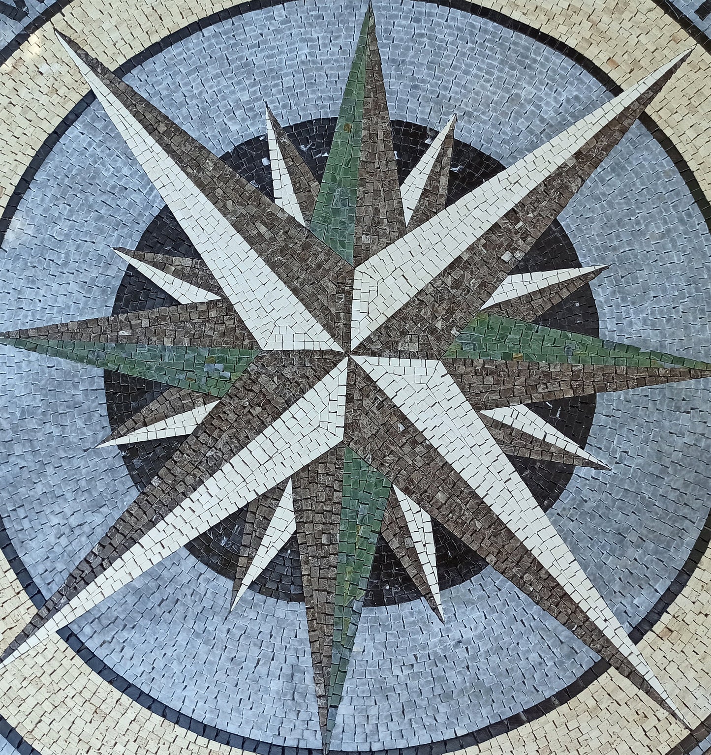 Handmade Compass Rose Marble Mosaic Tile Medallion (32 inch)